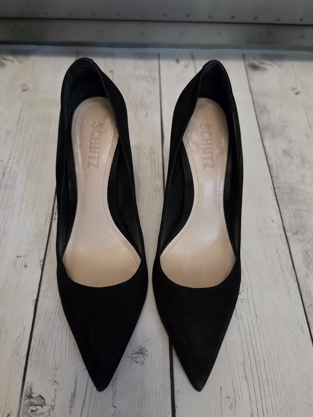 SCHUTZ Lou Pointed-Toe Nubuck Pumps Size 7.5 Black Nubuck